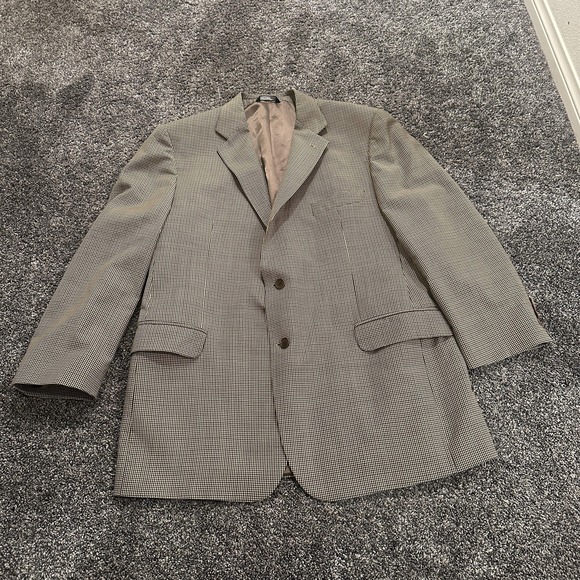 Brooks Brothers Blazer Mens 46L Brown Houndstooth 100%‎ Wool Made Italy